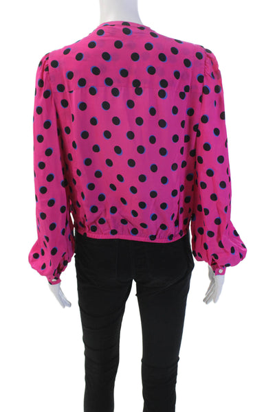 Derek Lam 10 Crosby Womens Polka Dot Print Long Sleeve Crop Blouse Pink Size 2