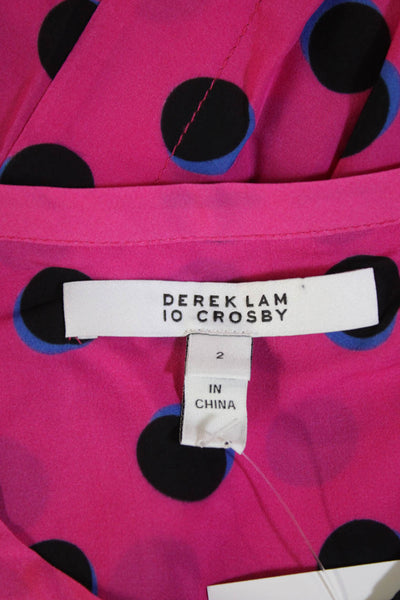 Derek Lam 10 Crosby Womens Polka Dot Print Long Sleeve Crop Blouse Pink Size 2