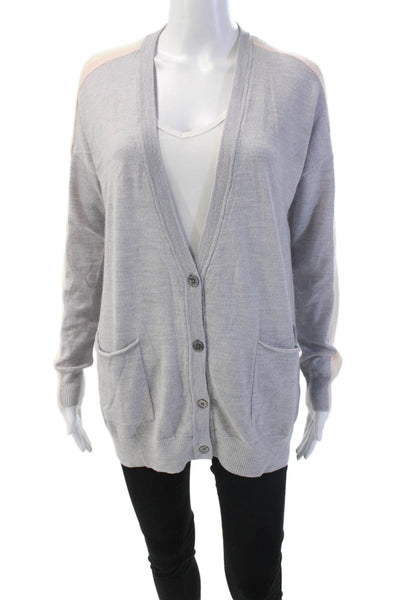 ATM Womens Wool V-Neck Long Sleeve Button Cardigan Sweater Gray Size S