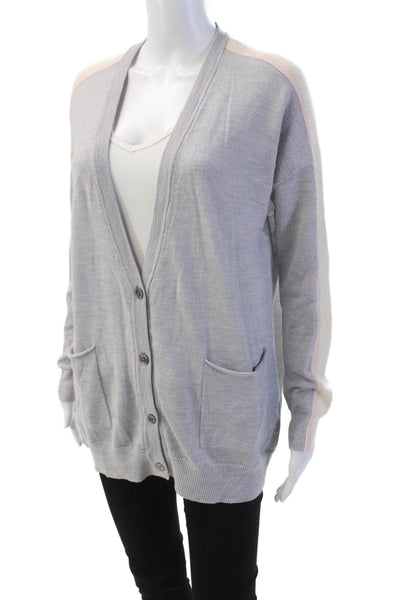 ATM Womens Wool V-Neck Long Sleeve Button Cardigan Sweater Gray Size S