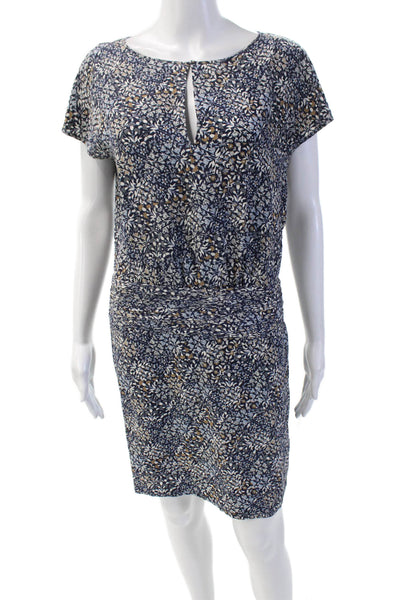 Tory Burch Womens Floral Print Short Sleeve A-Line Mini Dress Blue Size 2