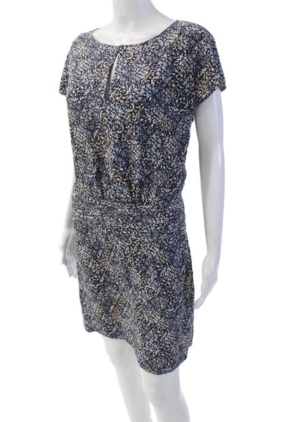Tory Burch Womens Floral Print Short Sleeve A-Line Mini Dress Blue Size 2