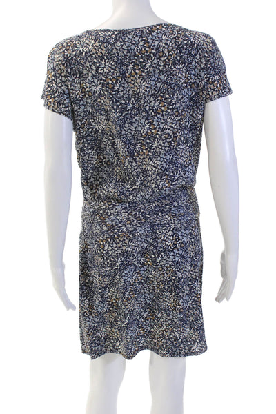 Tory Burch Womens Floral Print Short Sleeve A-Line Mini Dress Blue Size 2