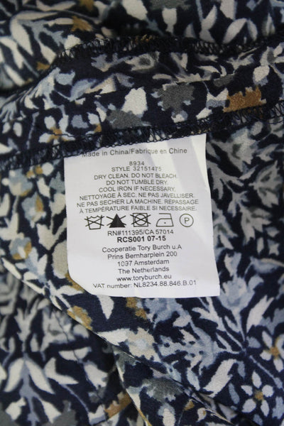 Tory Burch Womens Floral Print Short Sleeve A-Line Mini Dress Blue Size 2