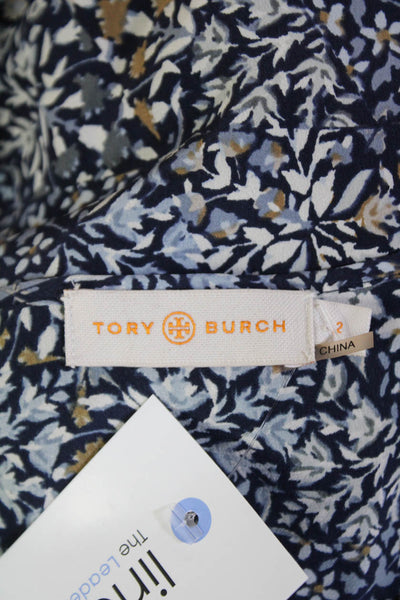 Tory Burch Womens Floral Print Short Sleeve A-Line Mini Dress Blue Size 2