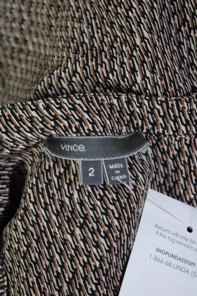 Vince Womens Geometric Print Long Sleeve Drawstring Sheath Dress Brown Size 2