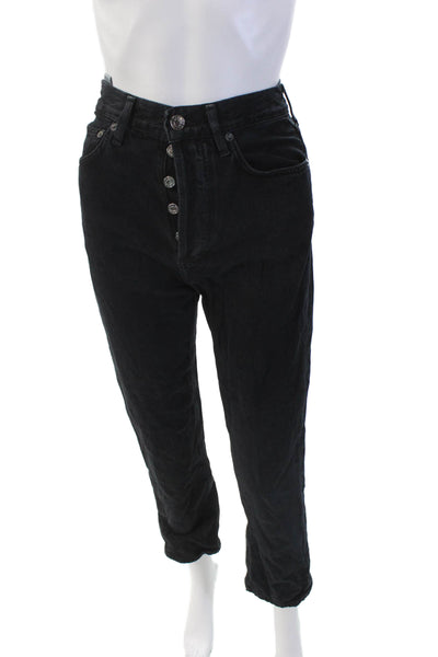 Agolde Womens Cotton Buttoned High-Rise Straight Denim Jeans Black Size 23