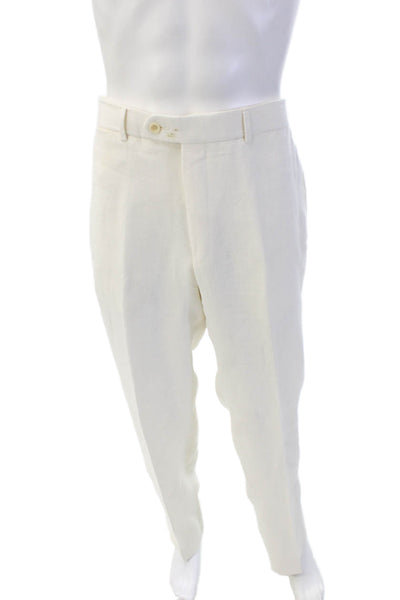 Coppley Mens Zip Lined Pleated Straight Leg Dress Pants White Size EUR 40