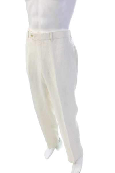 Coppley Mens Zip Lined Pleated Straight Leg Dress Pants White Size EUR 40