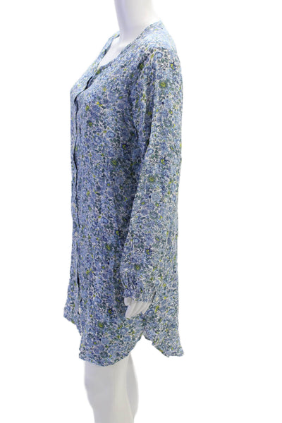 J Crew Womens Long Sleeve Button Front Floral Mini Dress White Blue Size Small