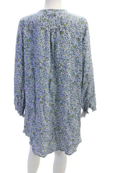 J Crew Womens Long Sleeve Button Front Floral Mini Dress White Blue Size Small