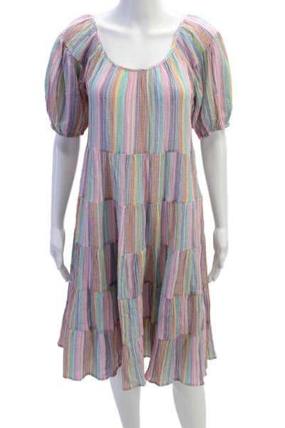 J Crew Womens Short Sleeve V Neck Striped Shift Dress Purple Multi Size 2XS