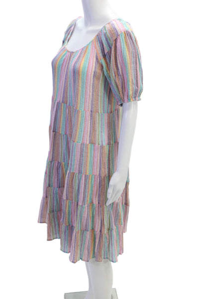 J Crew Womens Short Sleeve V Neck Striped Shift Dress Purple Multi Size 2XS