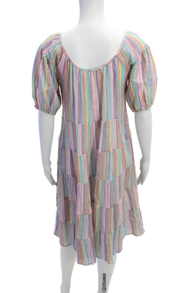 J Crew Womens Short Sleeve V Neck Striped Shift Dress Purple Multi Size 2XS