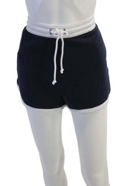 J Crew Womens Mid Rise Drawstring Knit Shorts Navy White Cotton Size Large