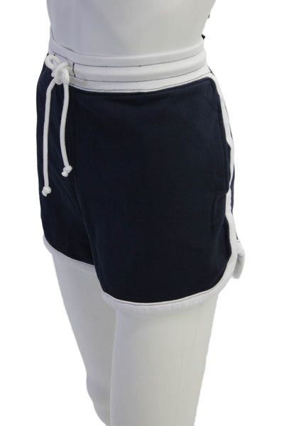 J Crew Womens Mid Rise Drawstring Knit Shorts Navy White Cotton Size Large