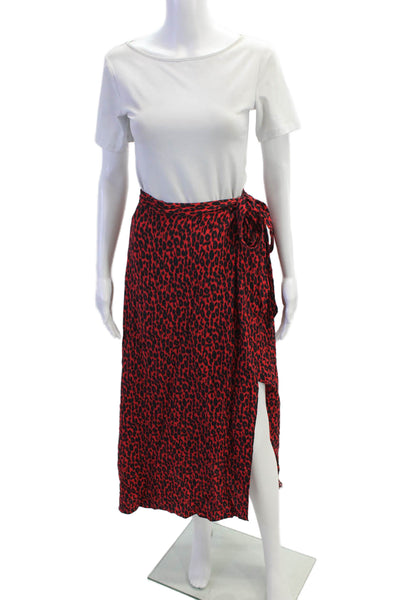 IRO Womens Animal Print A Line Maxi Wrap Skirt Red Black Size EUR 36