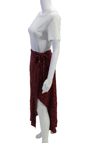 IRO Womens Animal Print A Line Maxi Wrap Skirt Red Black Size EUR 36
