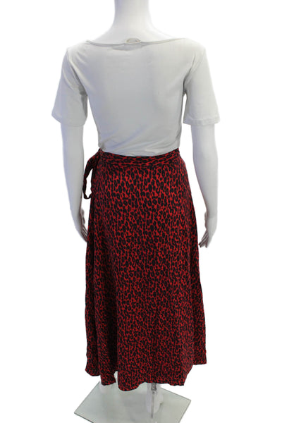 IRO Womens Animal Print A Line Maxi Wrap Skirt Red Black Size EUR 36