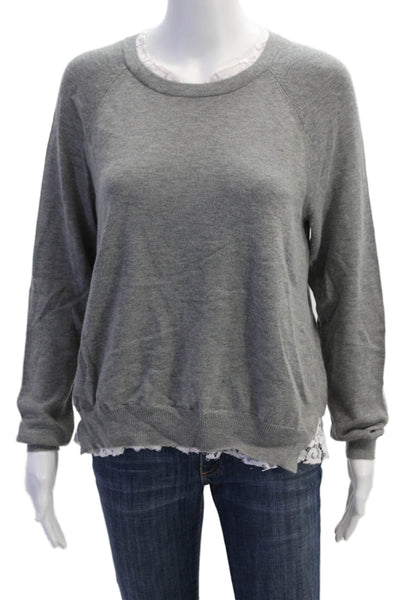 Joie Womens Lace Trim Long Sleeves Pullover Sweater Gray Wool Size Medium