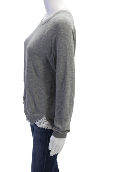 Joie Womens Lace Trim Long Sleeves Pullover Sweater Gray Wool Size Medium