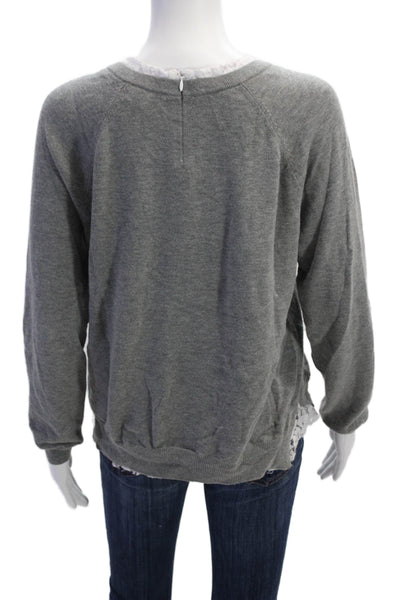 Joie Womens Lace Trim Long Sleeves Pullover Sweater Gray Wool Size Medium