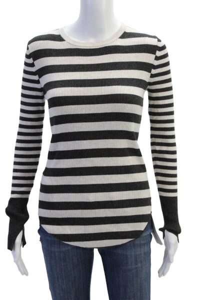 Brochu Walker Womens Striped Long Sleeves Sweater Gray White Size Small