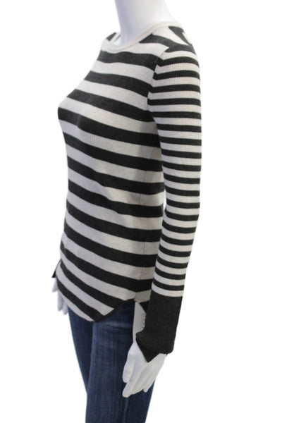 Brochu Walker Womens Striped Long Sleeves Sweater Gray White Size Small