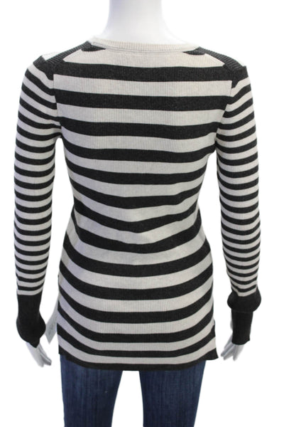 Brochu Walker Womens Striped Long Sleeves Sweater Gray White Size Small