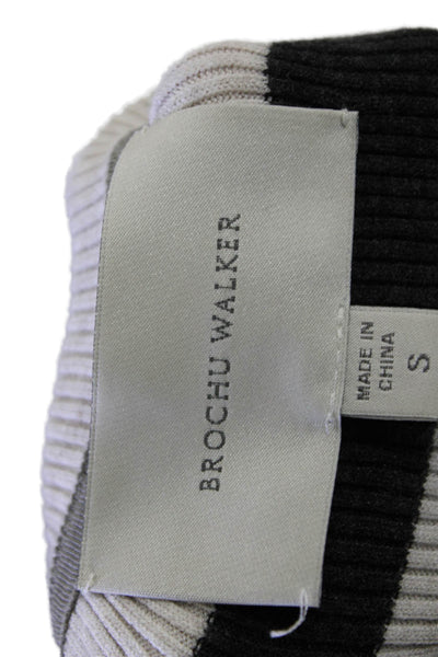 Brochu Walker Womens Striped Long Sleeves Sweater Gray White Size Small