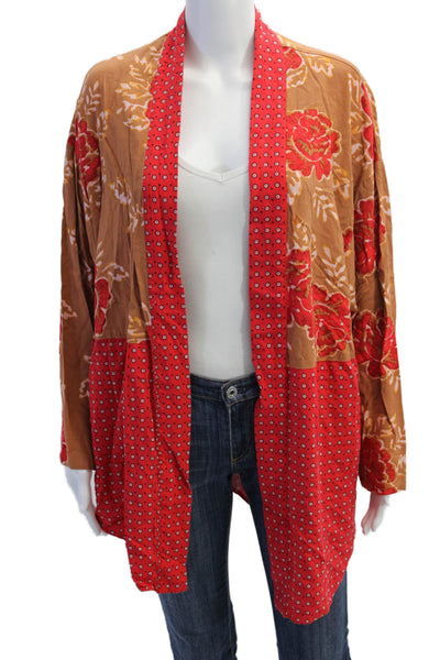 Free People Womens Floral Print Long Sleeves Blouse Red Brown Size Small