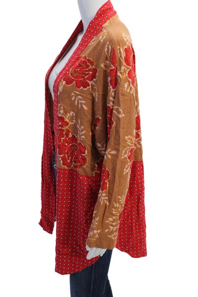 Free People Womens Floral Print Long Sleeves Blouse Red Brown Size Small