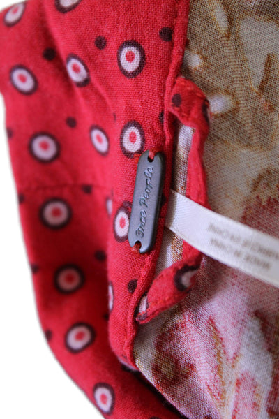 Free People Womens Floral Print Long Sleeves Blouse Red Brown Size Small