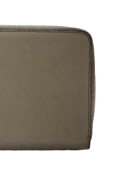 Celine Womens Leather Zip Around Silver Tone Clutch Wallet Sand Beige