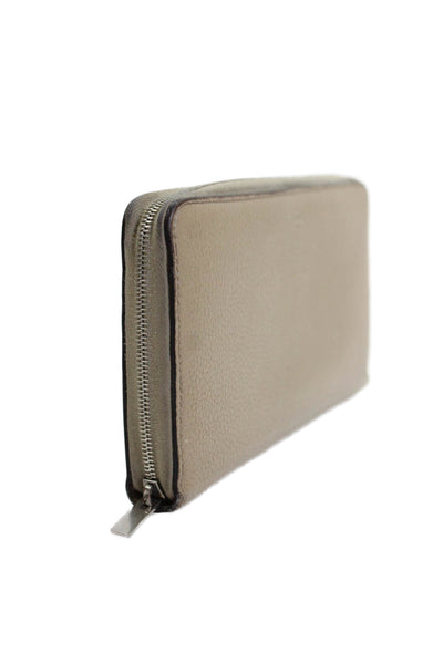Celine Womens Leather Zip Around Silver Tone Clutch Wallet Sand Beige