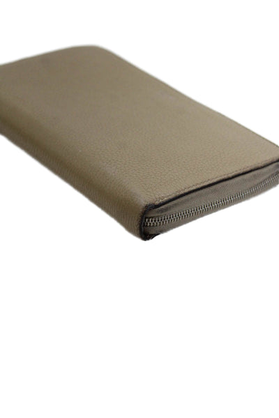 Celine Womens Leather Zip Around Silver Tone Clutch Wallet Sand Beige