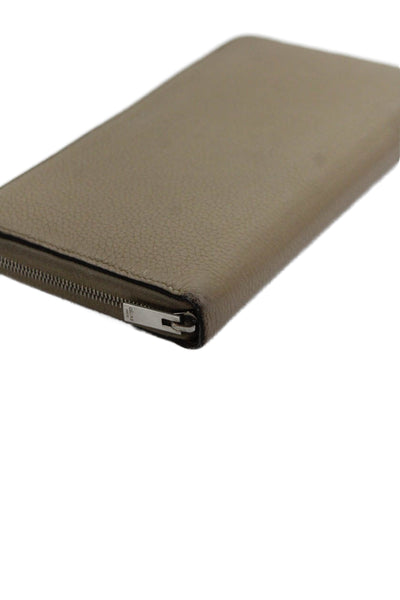 Celine Womens Leather Zip Around Silver Tone Clutch Wallet Sand Beige