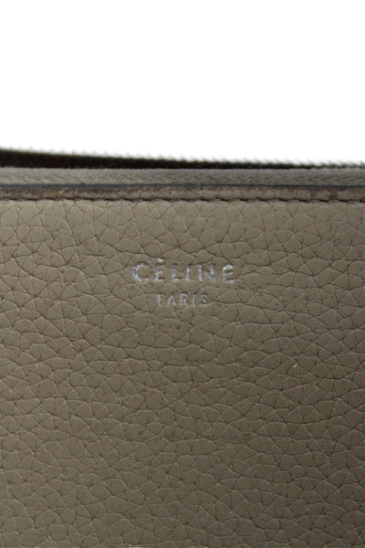 Celine Womens Leather Zip Around Silver Tone Clutch Wallet Sand Beige