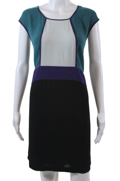 BCBGMAXAZRIA Womens Sleeveless Scoop Neck Colorblock Dress Black Purple Large