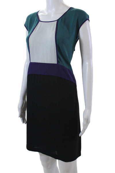 BCBGMAXAZRIA Womens Sleeveless Scoop Neck Colorblock Dress Black Purple Large