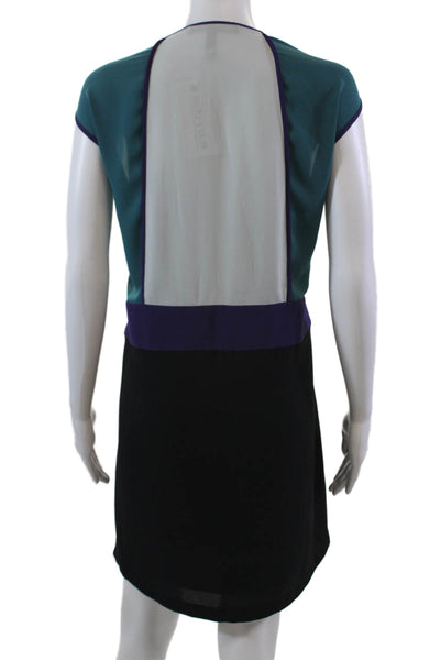 BCBGMAXAZRIA Womens Sleeveless Scoop Neck Colorblock Dress Black Purple Large