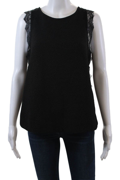 Rachel Rachel Roy Womens Back Zip Lace Trim Scoop Neck Top Black Size Medium