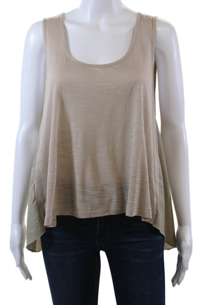 BCBGMAXAZRIA Womens Scoop Neck Mixed Media Tank Top Brown Size Large