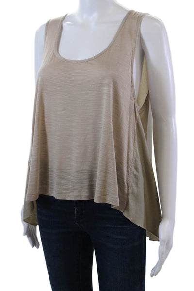 BCBGMAXAZRIA Womens Scoop Neck Mixed Media Tank Top Brown Size Large