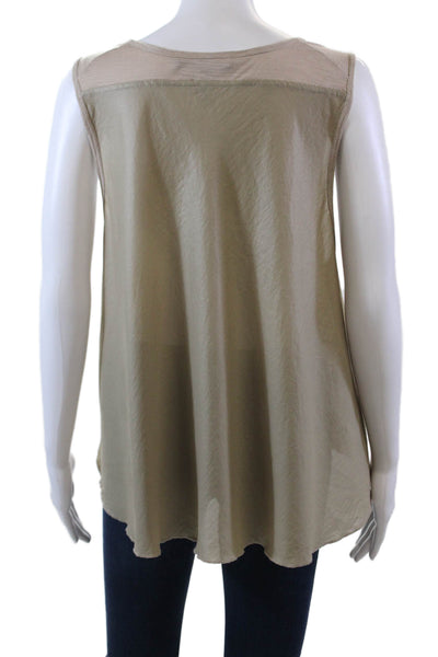 BCBGMAXAZRIA Womens Scoop Neck Mixed Media Tank Top Brown Size Large