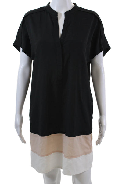 BCBG Max Azria Womens V-Necked Striped Hem Detail Tunic Top Black Size S