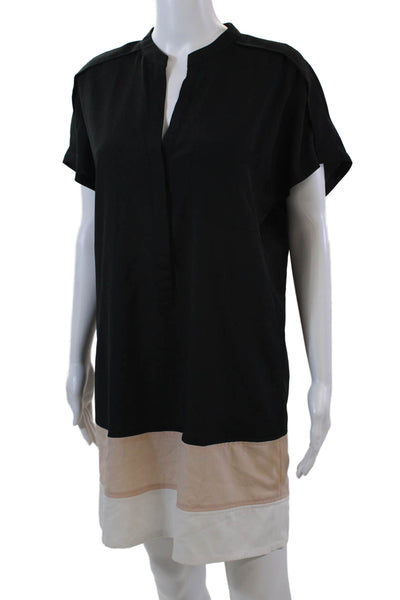BCBG Max Azria Womens V-Necked Striped Hem Detail Tunic Top Black Size S