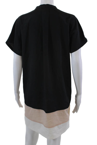 BCBG Max Azria Womens V-Necked Striped Hem Detail Tunic Top Black Size S