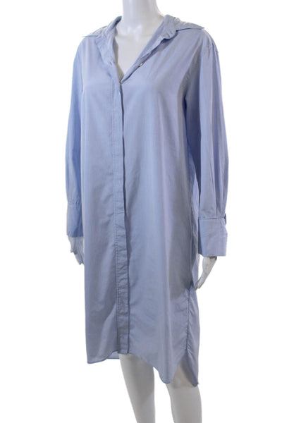 Massimo Dutti Womens Cotton Collared Long Sleeve Buttoned Dress Blue Size 6