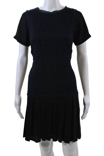 Rebecca Taylor Womens Silk Overlay Detail Pleated Drop Waist Dress Blue Size 6